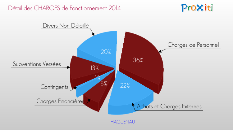 Décomposition des Charges de Fonctionnement 2014 de la commune de HAGUENAU Charges de Fonctionnement 2014 pour la commune de HAGUENAU