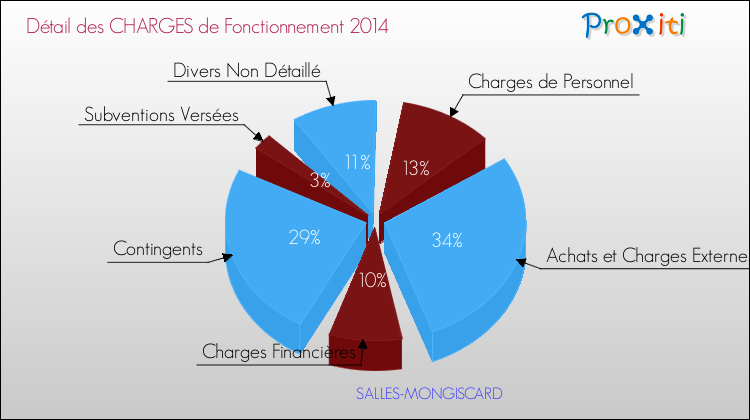 Décomposition des Charges de Fonctionnement 2014 de la commune de SALLES-MONGISCARD Charges de Fonctionnement 2014 pour la commune de SALLES-MONGISCARD