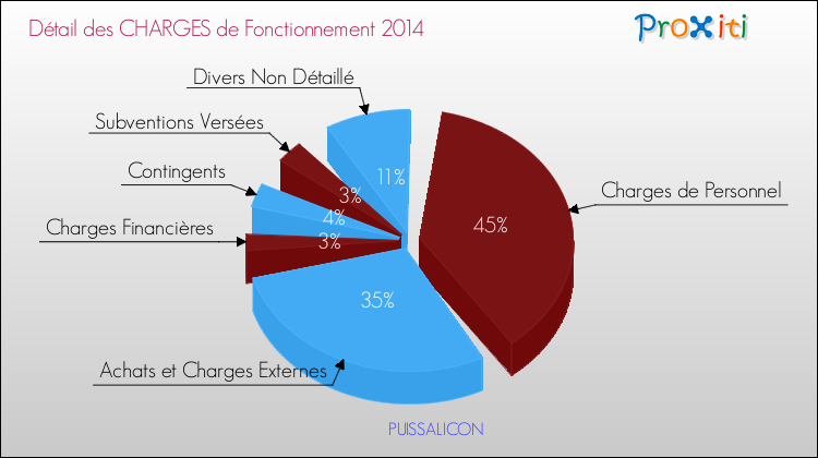 Décomposition des Charges de Fonctionnement 2014 de la commune de PUISSALICON Charges de Fonctionnement 2014 pour la commune de PUISSALICON